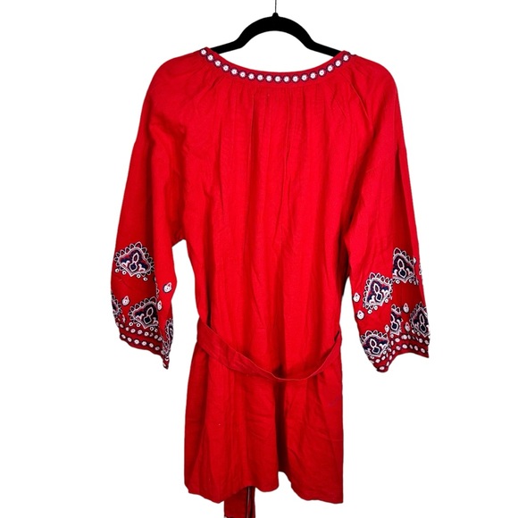 Melissa Odabash NWOT Tania Red Kaftan Dress Large Embroidered Tie Waist - Picture 10 of 16